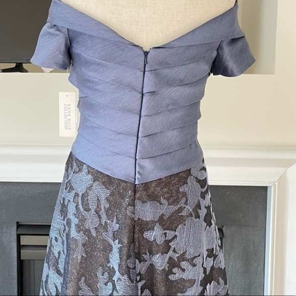 Rene Ruiz Collection Off-Shoulder Embroidered Metallic Ball Gown Navy Size 8 NWT - Picture 7 of 13